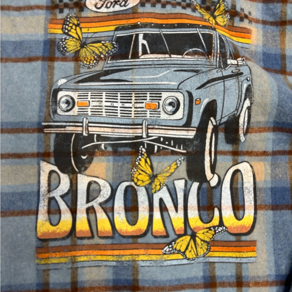 Ford Bronco Official Licensed Blue and Tan flannel shirt jacket XXL